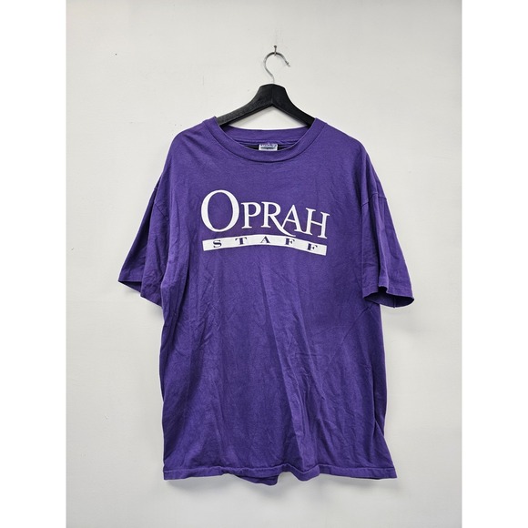 VINTAGE‎ Adult XL Oprah Winfrey Show Purple Shirt 90s Short Sleeve TV Staff